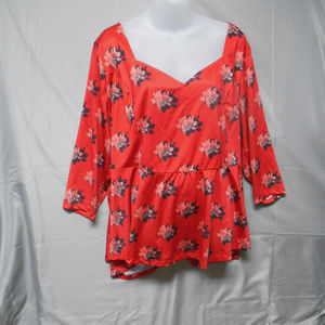 Isabel + Alice red floral ¾ sleeve top 3X